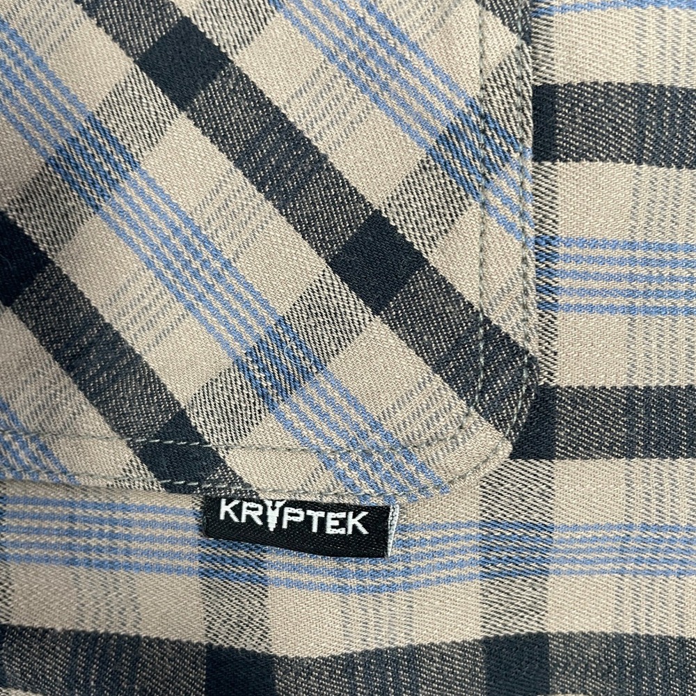 Kryptek M-L Black Brown Blue Plaid Flannel Long Sleeve Snap Button Shirt - Picture 4 of 11